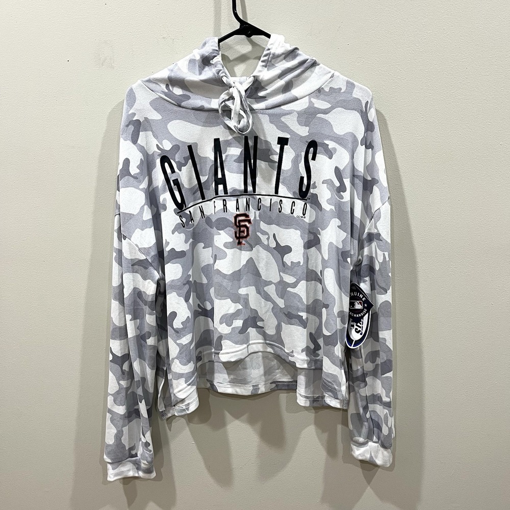 San Francisco Giants MBA Women's Hoodie Gray White Camo Size Large Cropped NWT